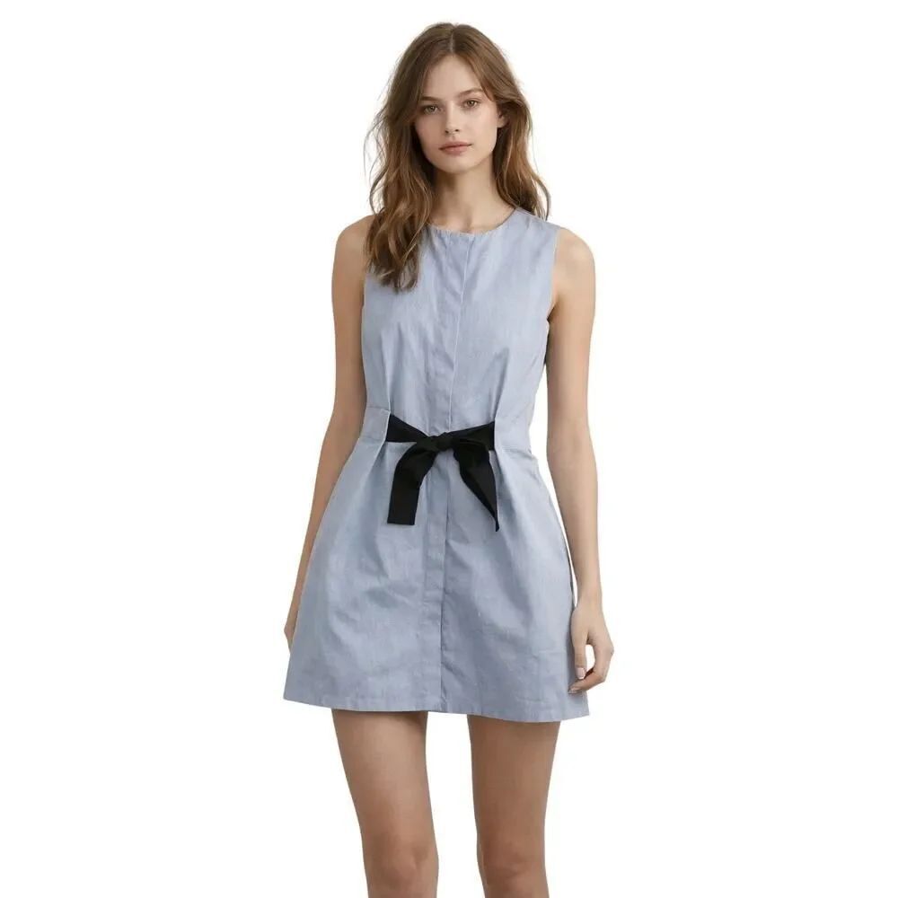 & OTHER STORIES Women's A-Line Sleeveless Bow Mini Dress Chambray Blue Size 2